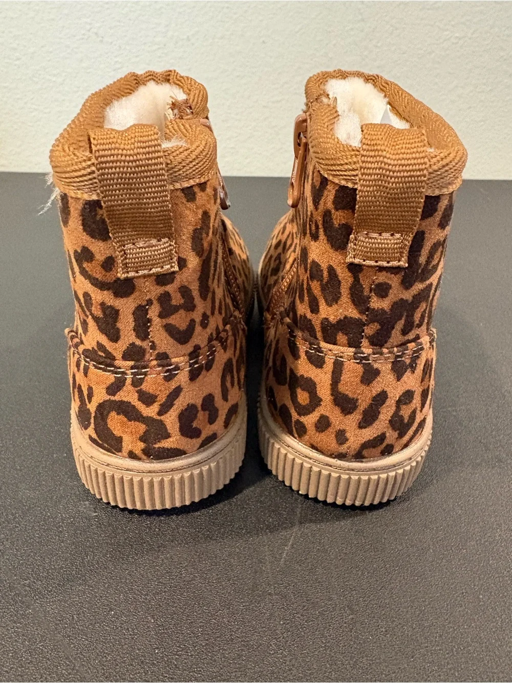 Cat and Jack Girls Arlo Zipper Shearling Boots Leopard Brown Infant Toddler Sz 6